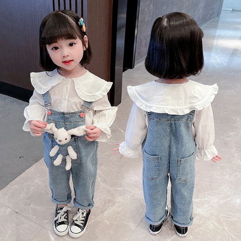 Girls' Long-sleeved Denim Overalls