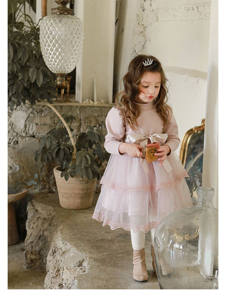 Girls Bow Thickened Plus Velvet Princess Dress