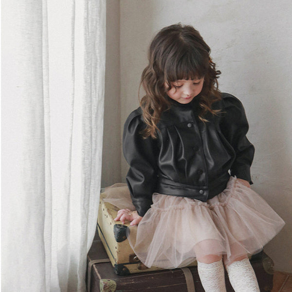 Girls Puff Sleeve Ladies Leather Jacket