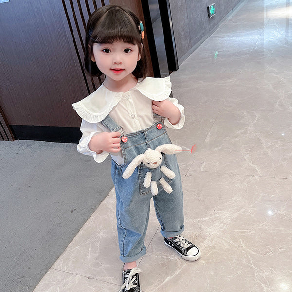 Girls' Long-sleeved Denim Overalls