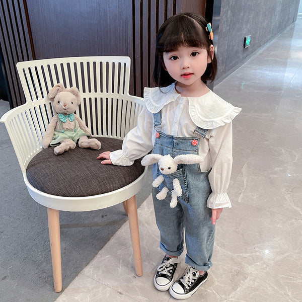 Girls' Long-sleeved Denim Overalls