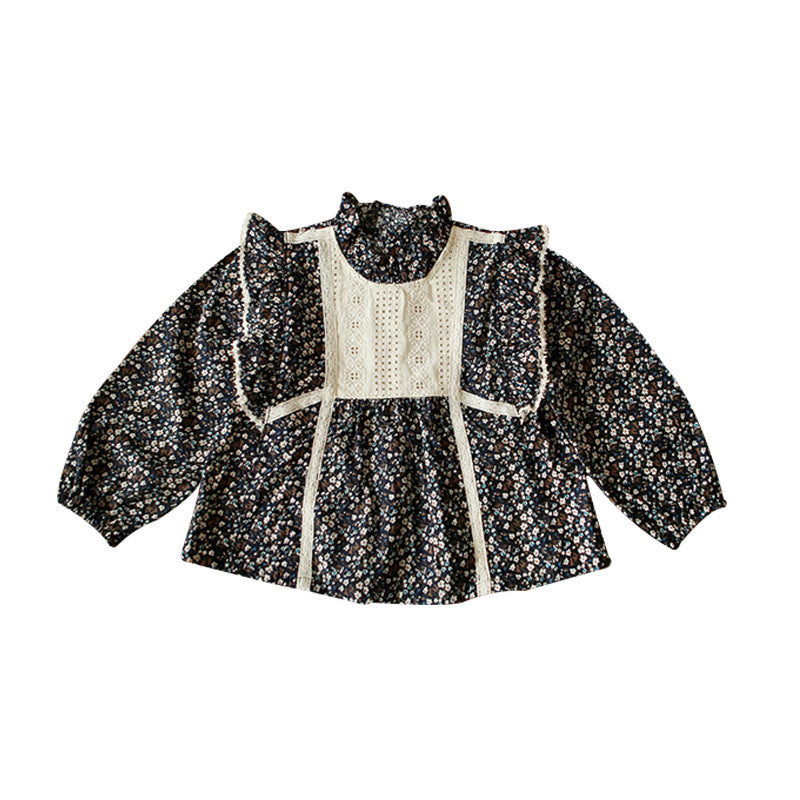 Clothing Children Girls Stitching Western Style Floral Blouse