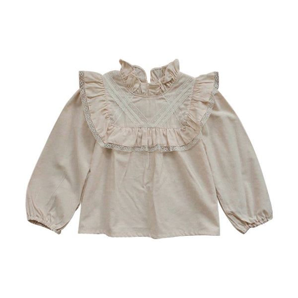 Children Girl Elegant Wood Ear Collar Floral Lady Blouse